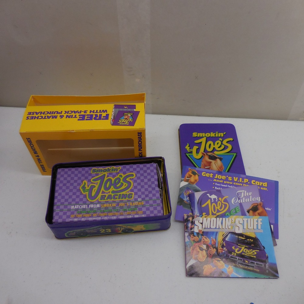 Vintage‎ 1994 Camel Smokin Joes Racing Tin Matches and Catalog Set Purple 90s